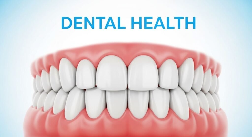 3D illustration of healthy teeth and gums representing dental health and oral hygiene.