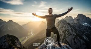 Active seniors practicing yoga, cycling, and gardening outdoors in a park, representing longevity and healthy aging lifestyle.